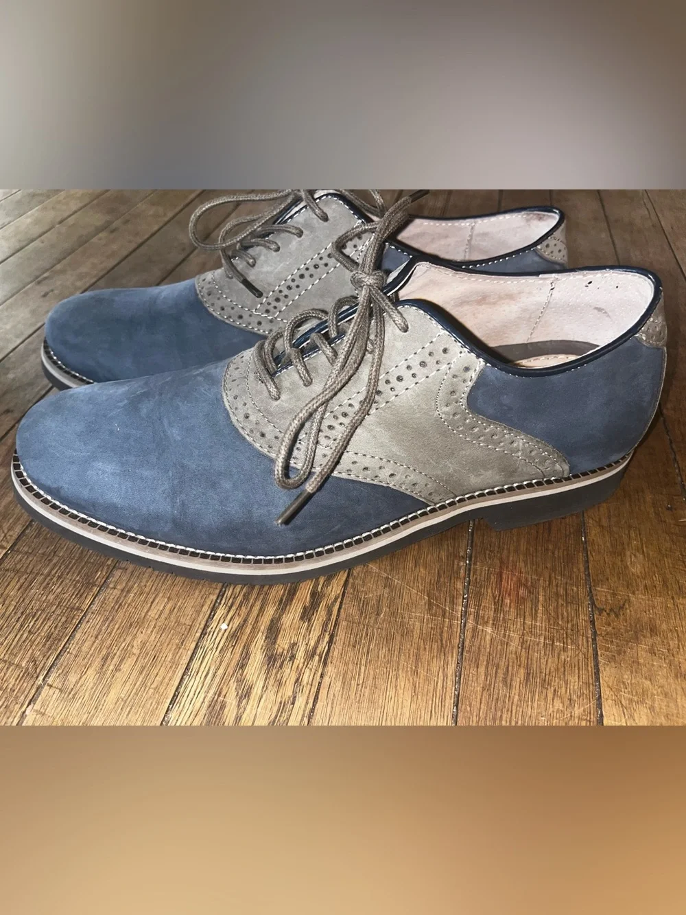 G.H. Bass & Co Men’s 10.5D Blue Tan Leather Saddle Oxford Dress Shoes